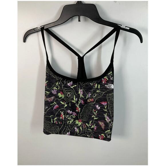 The North Face Black Multi Floral/Butterfly Racerback Cropped Tank Sz. M - Picture 1 of 3